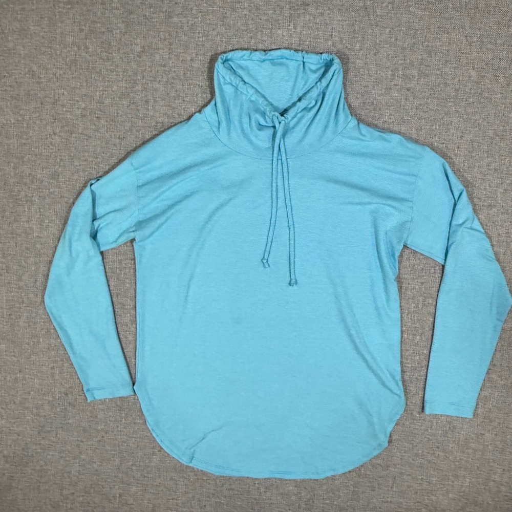 Lands' End Cowl Neck Pullover Women S Teal Stripe Long Sleeve Nautical Coastal